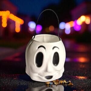 VTG Empire Spooky Ghost Face Plastic Blow Mold Bucket Pail Halloween Trick Treat